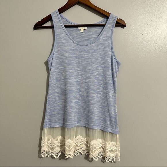 Charming Charlie baby blue tank with lace bottom. Size S - Picture 1 of 3
